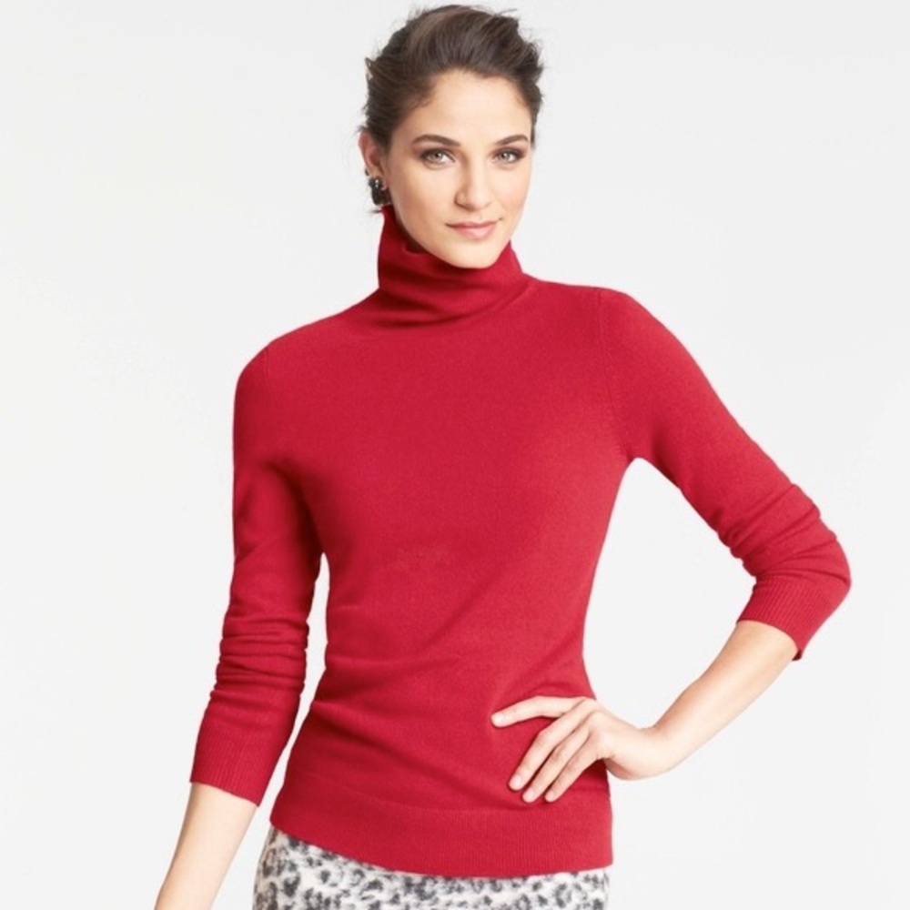 Red Ann Taylor Cashmere Turtleneck Sweater